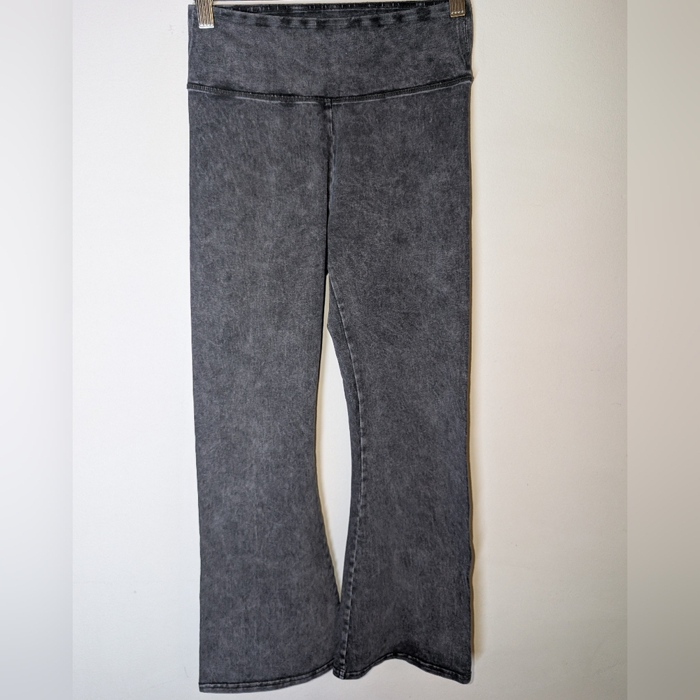 Aerie Washed Gray Flare High Rise Crop Pants